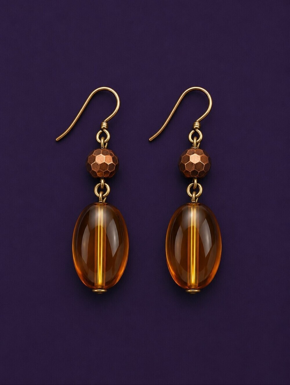 5/$25 HANDMADE Bronze Ambertone Beaded  Dangle Hook Earrings